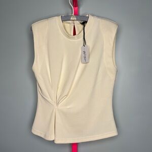 On Twelfth Ribbed Twist Front Sleeveless Top in Cream Size Small